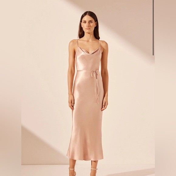 la lune bias cowl midi dress terracotta Shona Joy La Lune Bias Cowl Midi Dress Terracotta Size 8